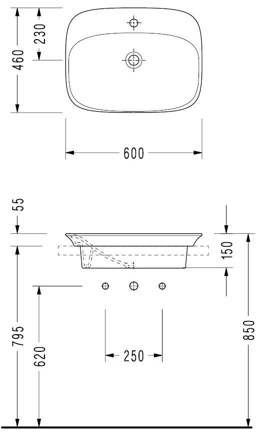 HR30TXS110H HERA раковина для установки в столешницу 46х60 см, с отверстием под смеситель, Serel, фото 2