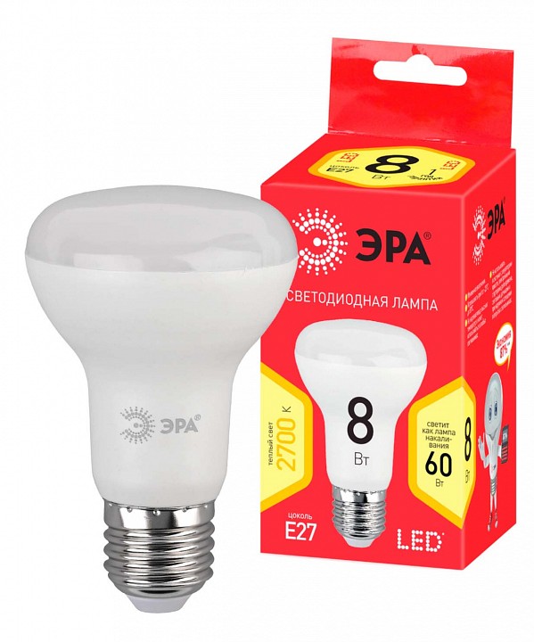 Лампа светодиодная Эра E27 8Вт 2700K LED R63-8W-827-E27 R, фото 3