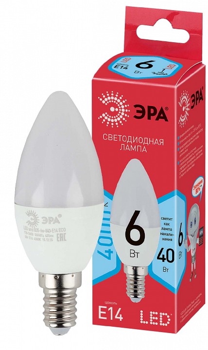 Лампа светодиодная Эра E14 6Вт 4000K LED B35-6W-840-E14 R, фото 2