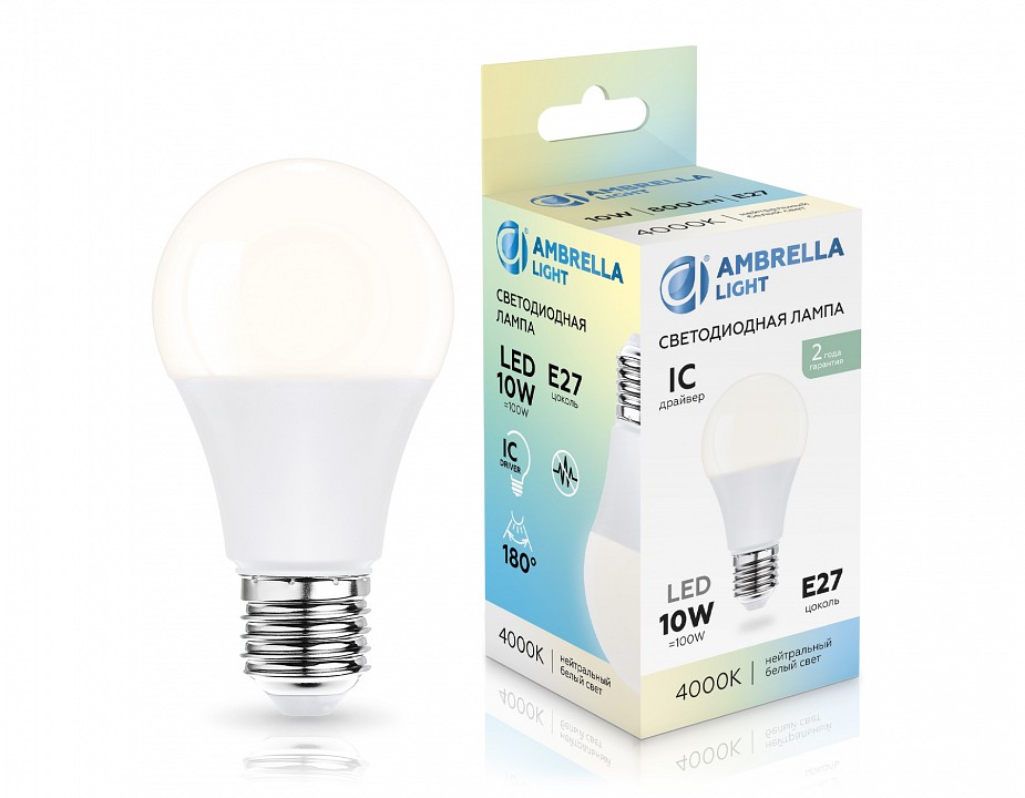Лампа светодиодная Ambrella Light A60 E27 10Вт 4000K 601004, фото 4
