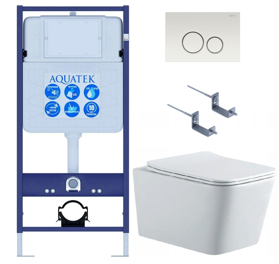 SET AQUATEK ЛИБРА N KDI15(рама AQUATEK Standard INS-0000012 с клавишей KDI-0000015 и крепежом KKI-0000002+унитаз ЛИБРА AQ0530N-00 с тонким сиденьем sc, фото 1