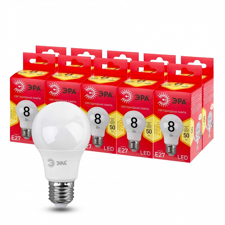Лампа светодиодная Эра  E27 8Вт 2700K LED A55-8W-827-E27 R, фото 2