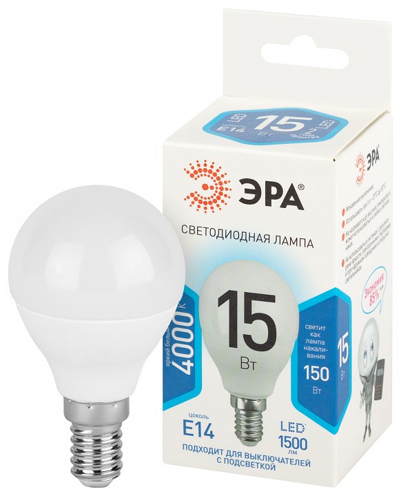 Лампа светодиодная Эра Стандарт E14 15Вт 4000K LED P45-15W-840-E14, фото 2