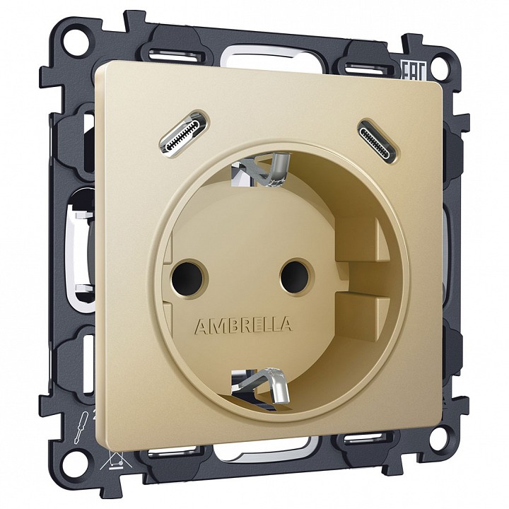Розетка с заземлением и 2хUSB type C, без рамки Ambrella Volt ALFA MA610510, фото 1