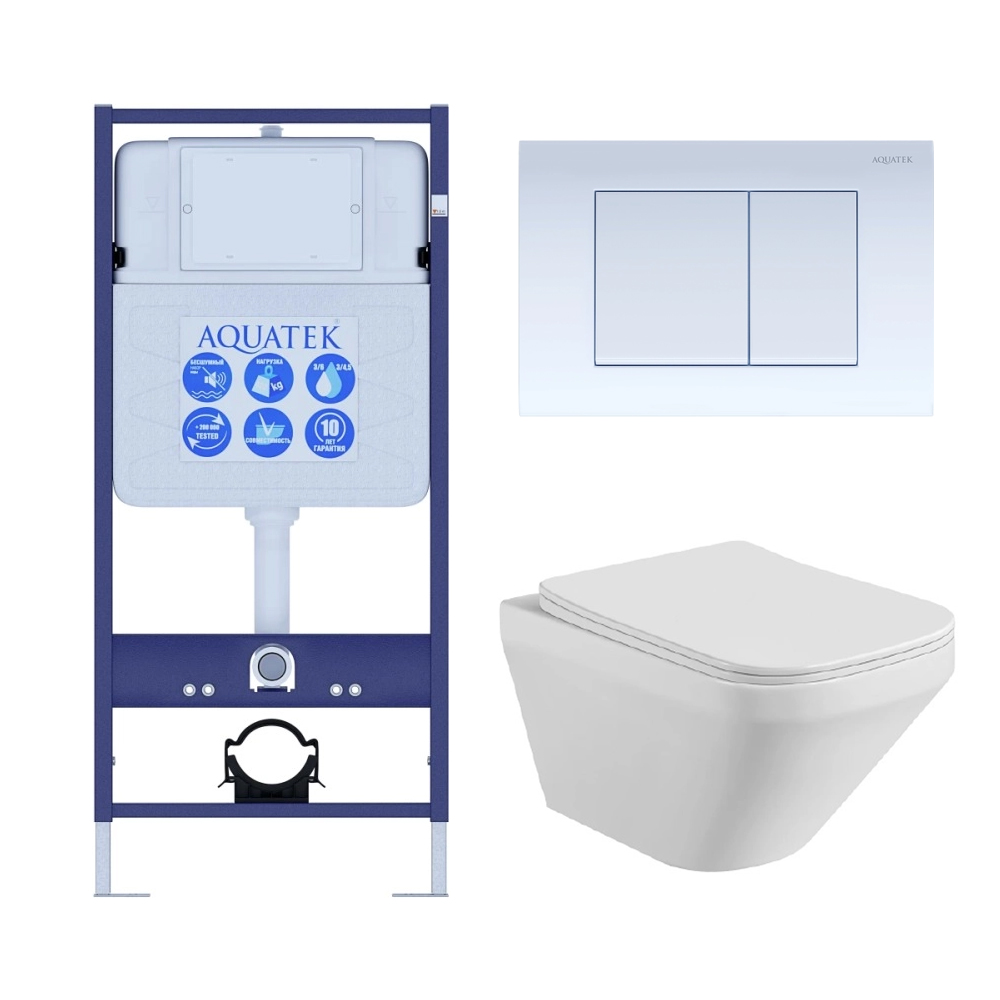 Set AQUATEK ЛИРА (рама AQUATEK Standard INS-0000012 с звукоиз.прокладкой+крепеж KKI-0000002+кнопкаKDI-0000009+унитаз ЛИРА AQ1155-00 с крышкой-сиденьем, фото 1