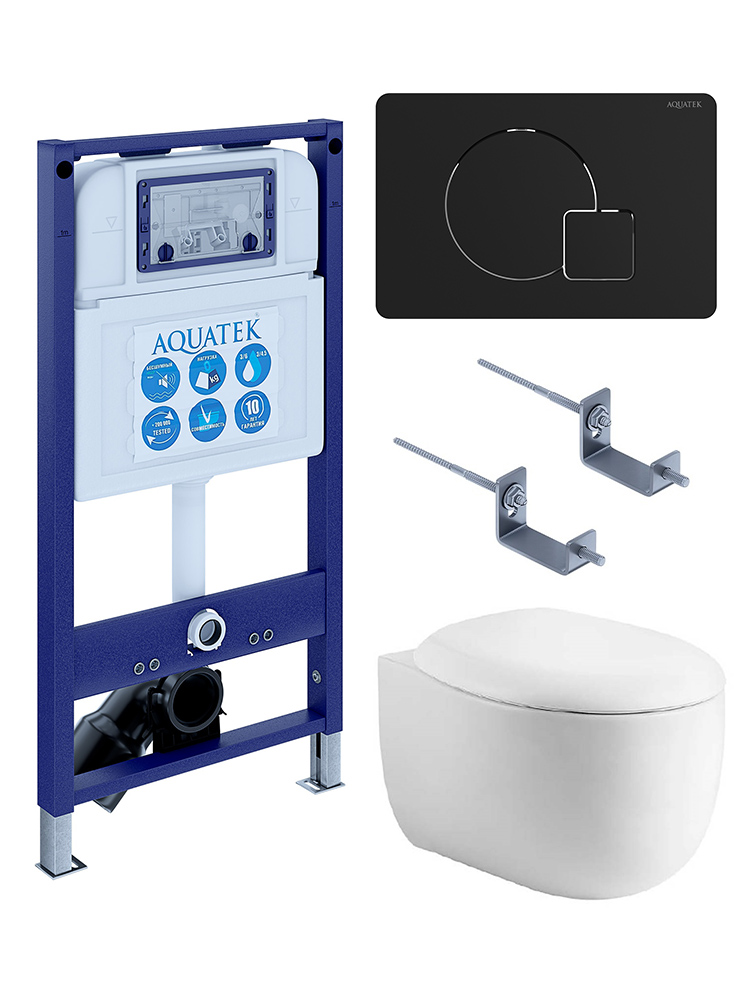 SET AQUATEK АЛЬТАИР cm-069 4в1 (рама AQUATEK INS-0000025 +крепление KKI-0000002 +кнопка KDI-0000069 +унитаз AQ1980-00 +тонкое сиденье с механиз), фото 1