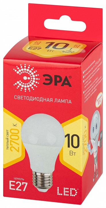 Лампа светодиодная Эра E27 10Вт 2700K LED A60-10W-827-E27 R, фото 3