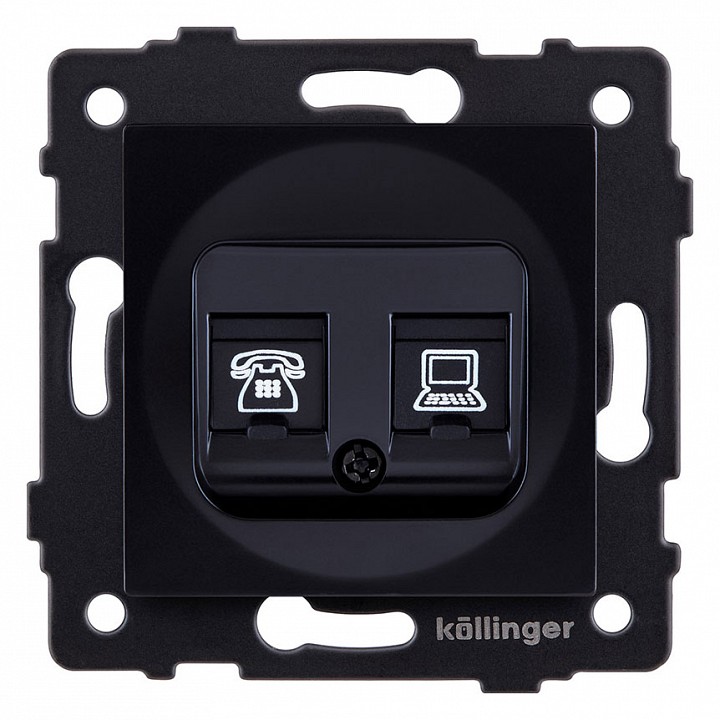 Розетка двойная RJ-11 и Ethernet RJ-45, без рамки Kollinger  REA-011BK, фото 1