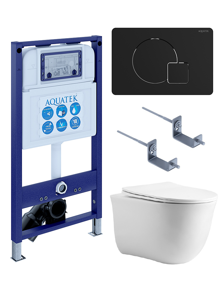 SET AQUATEK КЛАССИК cm-069 4в1 (рама AQUATEK INS-0000025 +крепление KKI-0000002 +кнопка KDI-0000069 +унитаз AQ1112-00 +тонкое сиденье с механиз), фото 1