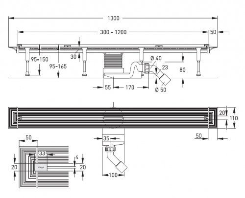 686277 Advantix Vario душевой лоток (пластик), универсальные габариты 300-1200мм, с заглушками, опорами, сифоном, модель 4965.10, фото 2