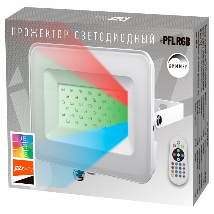 Настенно-потолочный прожектор Jazzway PFL-30W RGB WH IP65, фото 5