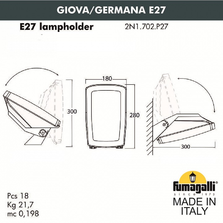 Светильник на штанге Fumagalli Germana 2N1.702.000.LYF1R, фото 5
