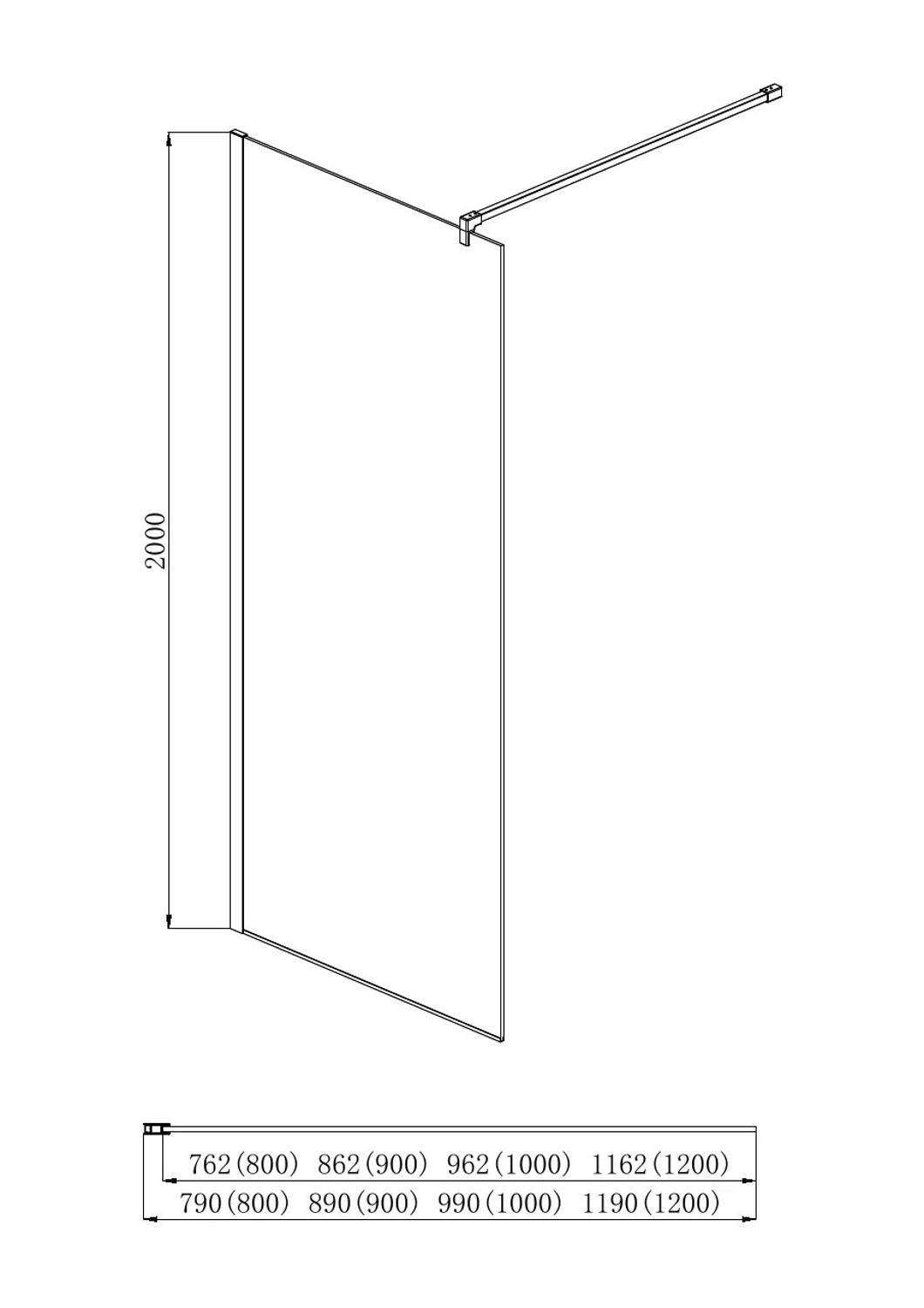 AQ WIW 09020BL Душевая перегородка Walk in с держателем 900x2000 профиль черный, стекло прозрачное, фото 3