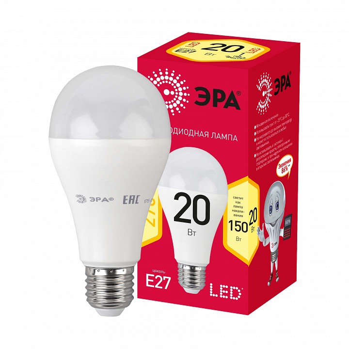 Лампа светодиодная Эра E27 20Вт 2700K LED A65-20W-827-E27 R, фото 2