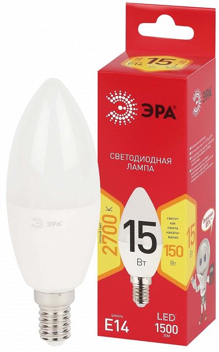 Лампа светодиодная Эра E14 15Вт 2700K LED B35-15W-827-E14 R, фото 2