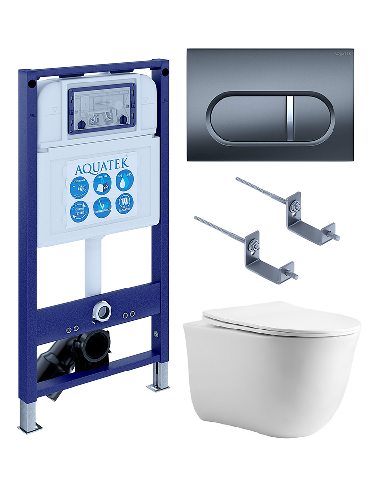 SET AQUATEK КЛАССИК cm-050 4в1 (рама AQUATEK INS-0000025 +крепление KKI-0000002 +кнопка KDI-0000050 +унитаз AQ1112-00 +тонкое сиденье с механиз), фото 1