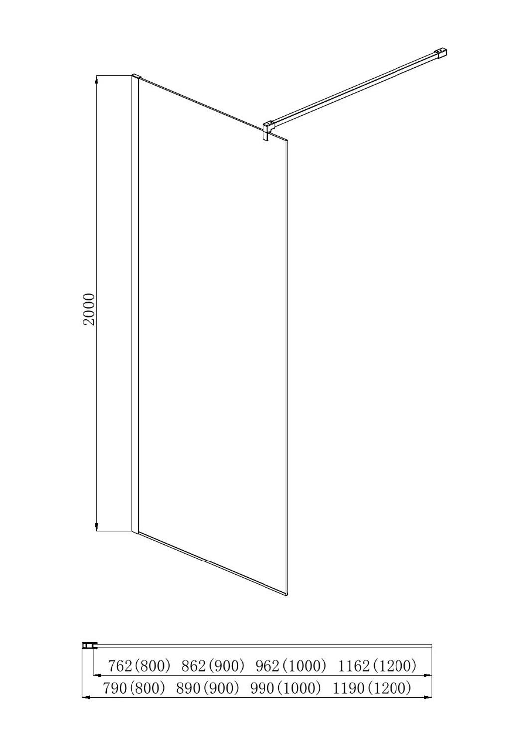 AQ WIW 10020BL Душевая перегородка Walk in с держателем 1000x2000 профиль черный, стекло прозрачное, фото 3