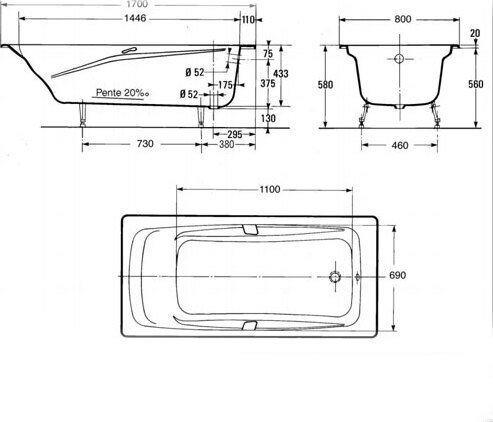 REPOS E2918-S-00 Baнна 170 x 80 cм без отверстий для ручек БЕЗ АНТИСКОЛЬЗЯЩЕГО ПОКРЫТИЯ, фото 2