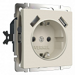 Розетка с заземлением и со шторками и 2хUSB, без рамки Werkel айвори матовый W1171562, фото 2