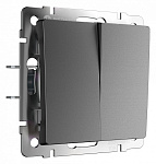 Выключатель проходной двухклавишный без рамки Werkel графит матовый W1122064, фото 2