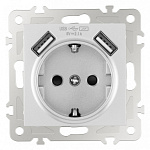 Розетка с заземлением и со шторкой и 2хUSB, без рамки Arte Milano am-206 206.47-1.silver, фото 2