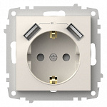Розетка с заземлением и со шторкой и 2хUSB type A, без рамки Elbi Eleсtriс Zena Vega 609-010200-317, фото 3