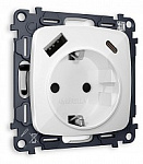 Розетка с заземлением и 2хUSB type A и C, без рамки Ambrella Volt OMEGA MO110010, фото 1