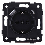 Розетка с заземлением и со шторкой и 2хUSB type A и C, без рамки Kollinger  REA-004BM