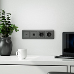 Накладка для розетки с заземлением и 2хUSB Werkel графит рифленый W1179504, фото 3