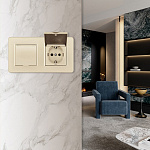 Розетка с заземлением и шторкой, с крышкой Arte Milano SET16-2 SET16-2-41-1x2 shampan, фото 3