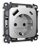 Розетка с заземлением и 2хUSB type A и C, без рамки Ambrella Volt OMEGA MO410010