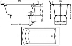 RUB BIOVE E2930-00 ванна 170х75 без отверстий для ручек, фото 3