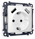 Розетка с заземлением и со шторкой и 2хUSB type A, без рамки Ambrella Volt ALFA MA129010