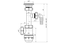 Cифон для раковины АНИ Пласт Юнг BM1300 1 1/4 дюйма 32 c отводом для стиральной машины, фото 2