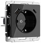 Розетка с заземлением и со шторками и 2хUSB, без рамки Werkel черный акрил W1171748