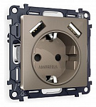 Розетка с заземлением и со шторкой и 2хUSB type A, без рамки Ambrella Volt ALFA MA639010