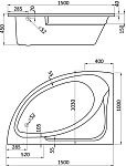 1.WH11.2.033 ГОА 150х100 ванна асимметричная акриловая левосторонняя белая, фото 3