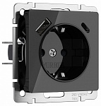 Розетка с заземлением и со шторками и 2хUSB, без рамки Werkel черный акрил W1171748, фото 2