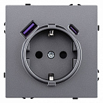 Розетка с заземлением и со шторкой и 2хUSB type A и C, без рамки Kollinger Eclipse EC-016GY