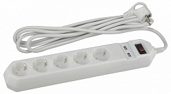 Удлинитель с выключателем Эра  USF-5es-1.5m-USB-W