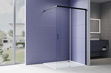 AQ.WISL.120.1BL Душевая перегородка раздвижная Walk in с держателем 1200x2000 профиль черный, стекло прозрачное 5/6мм, фото 1