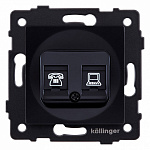 Розетка двойная RJ-11 и Ethernet RJ-45, без рамки Kollinger  REA-011BK